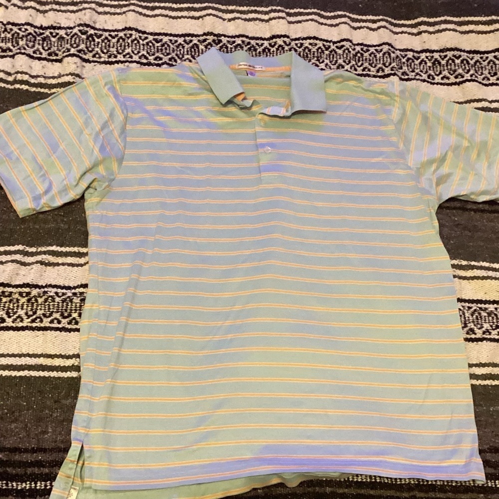 Peter Millar Summer Comfort Blue Striped Short Sleeve Golf Polo Shirt Mens XL
